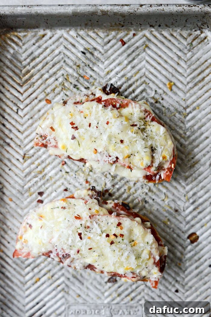 Margherita Toast Pizzas 10 Broiled Margherita Pizza Toast, ready for fresh basil