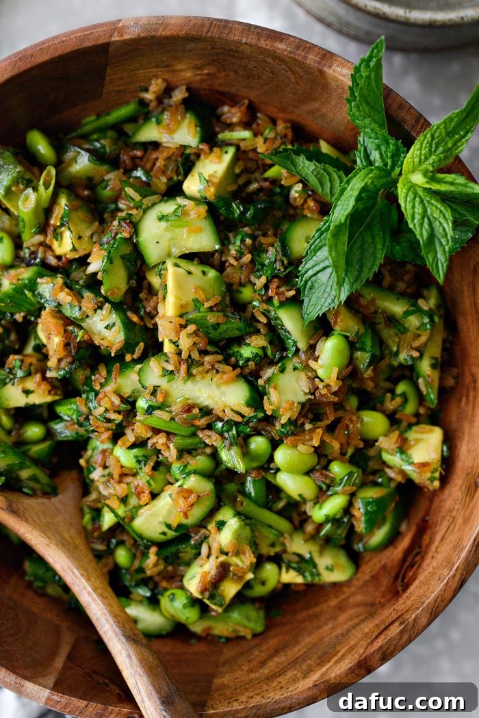 Zesty Crisped Rice Medley 20 Crispy Rice Salad close-up, highlighting textures