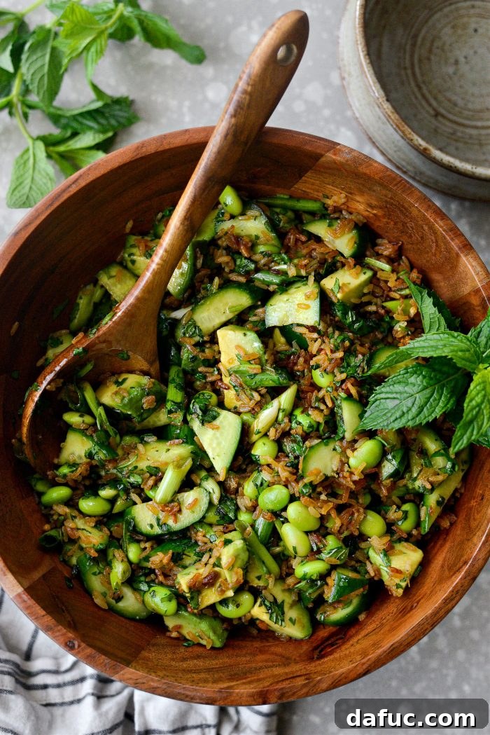 Zesty Crisped Rice Medley 21 Overhead shot of Crispy Rice Salad with a spoon
