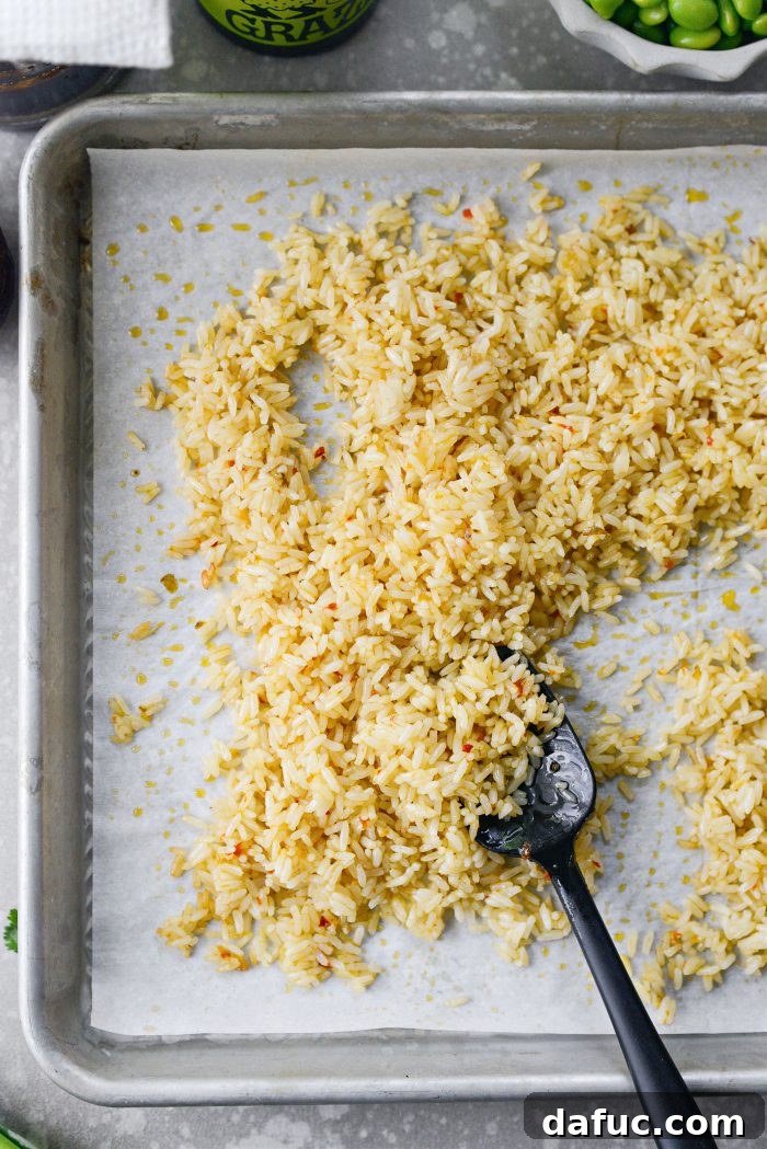 Zesty Crisped Rice Medley 10 Tossing rice on baking sheet every 10 minutes for even crisping