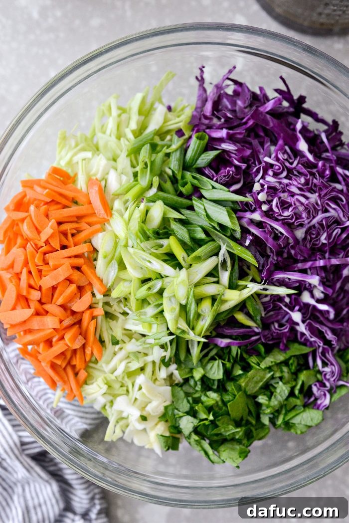 Crispy Asian Ramen Salad 9 veggies and cabbage in bowl