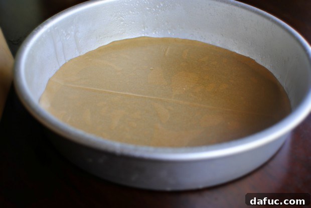 Your parchment paper liner will fit perfectly, preventing cakes from sticking.