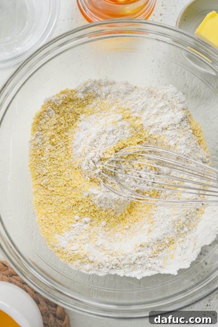 Honey Butter Glazed Golden Cornbread 6 combine dry ingredients