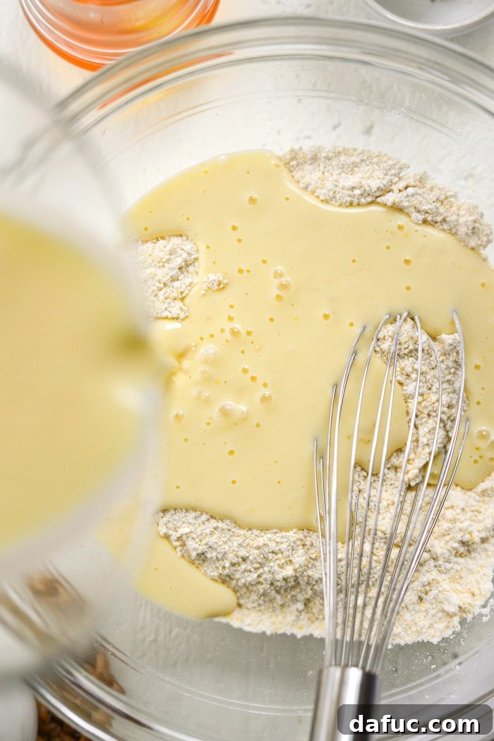 Honey Butter Glazed Golden Cornbread 9 add wet to dry ingredients
