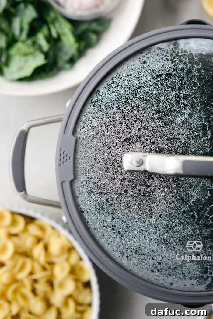 Bring a large pot of water to a boil for the pasta