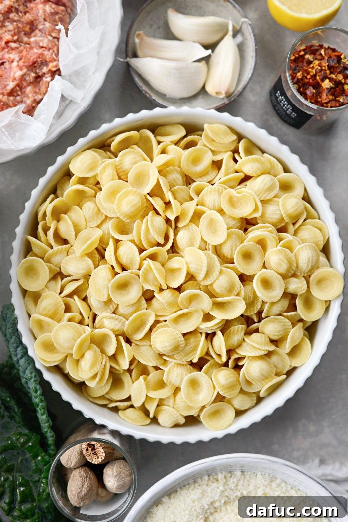 Orecchiette pasta ready to be cooked