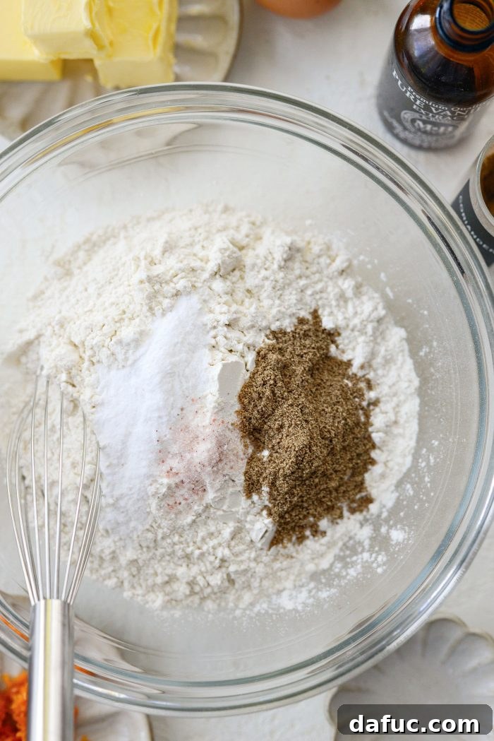 Zesty Orange Cardamom Cookies 5 Dry ingredients for cookies measured in a bowl