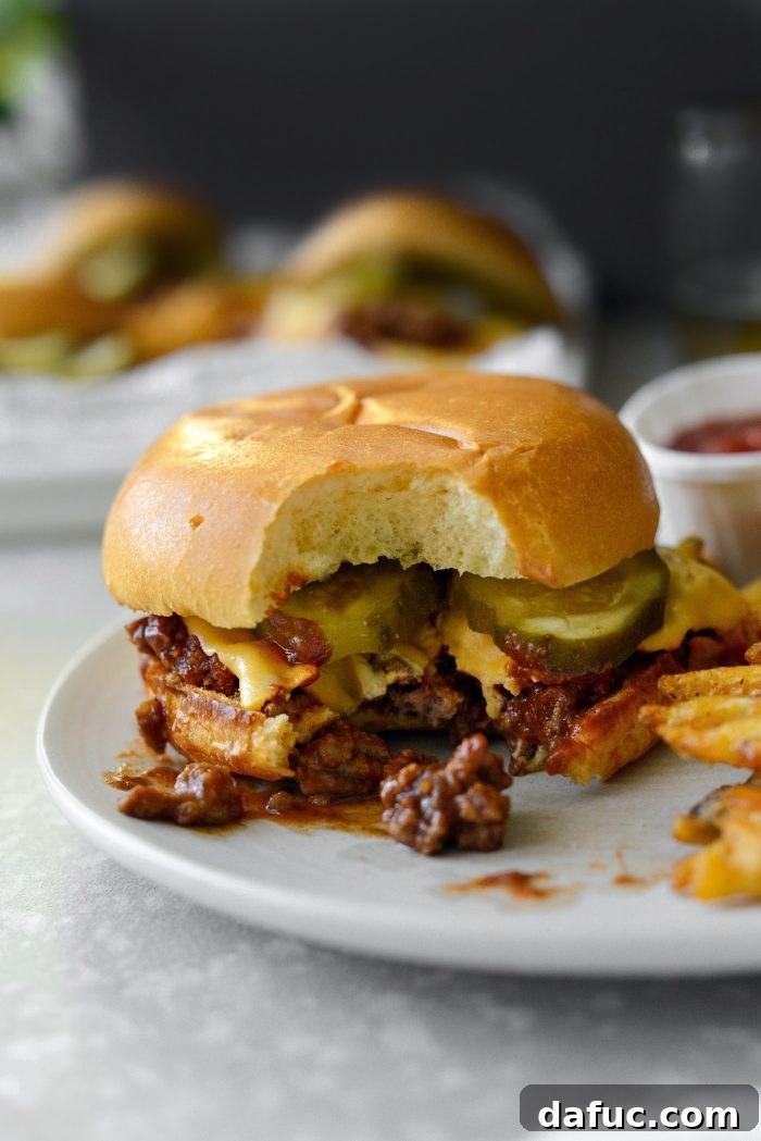 Close up of a sloppy joe sandwich
