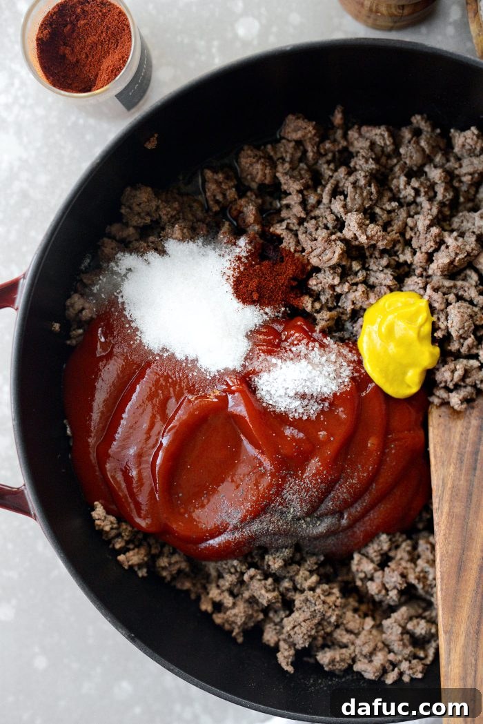 Adding sauce ingredients to the skillet