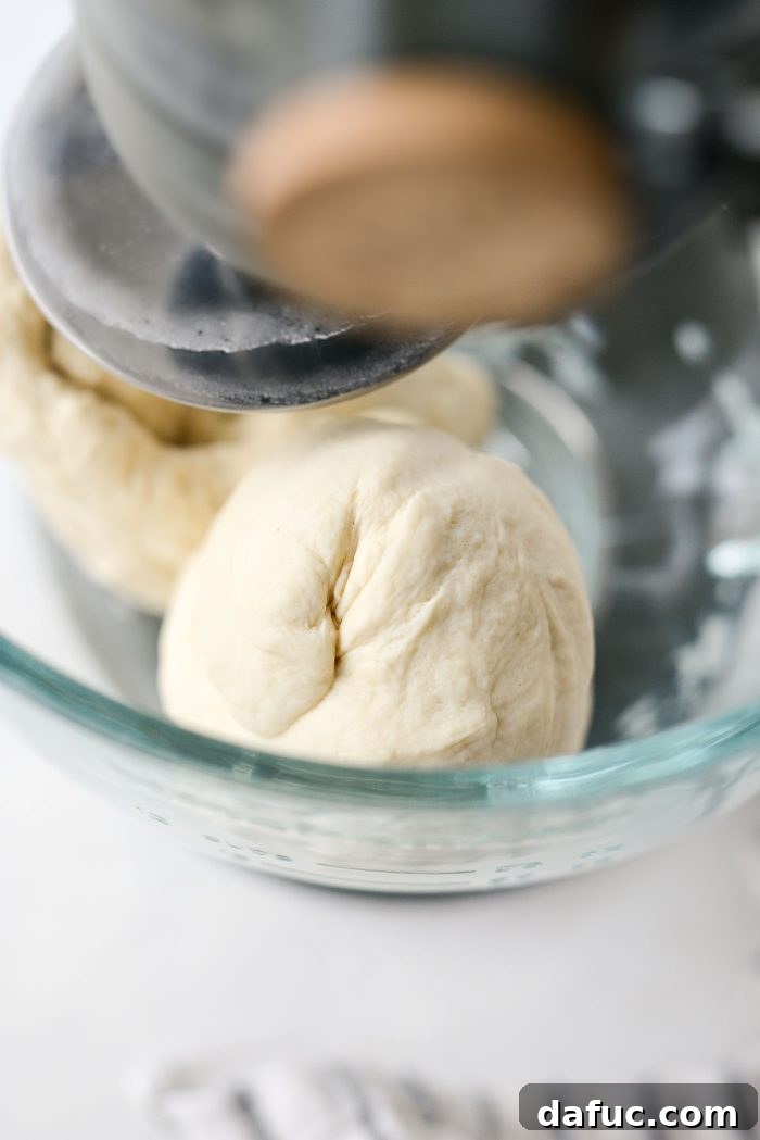 Mixing dough on medium speed for 6 minutes