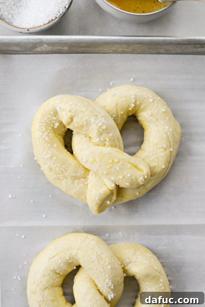 Sprinkle pretzels with pretzel salt