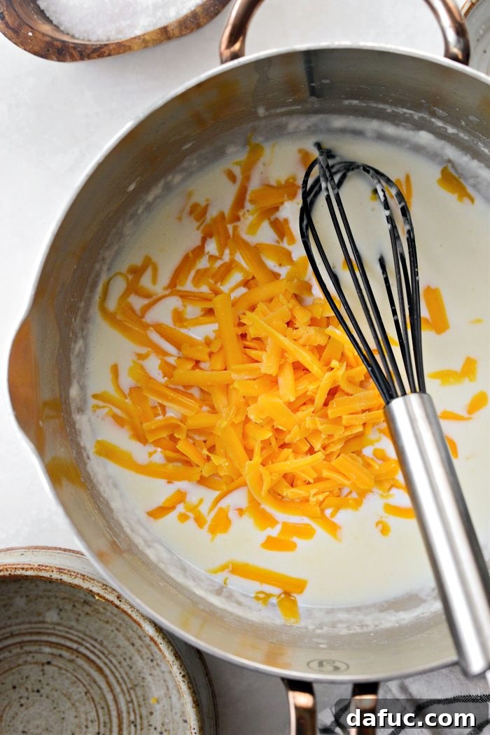 Stir in cheese and salt for cheese sauce