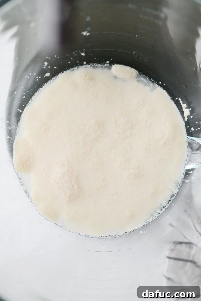 Foamy yeast mixture after 3 minutes