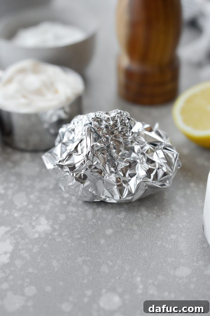 Savory Roasted Garlic Parmesan Dressing 5 fold and crimp foil to form a pouch