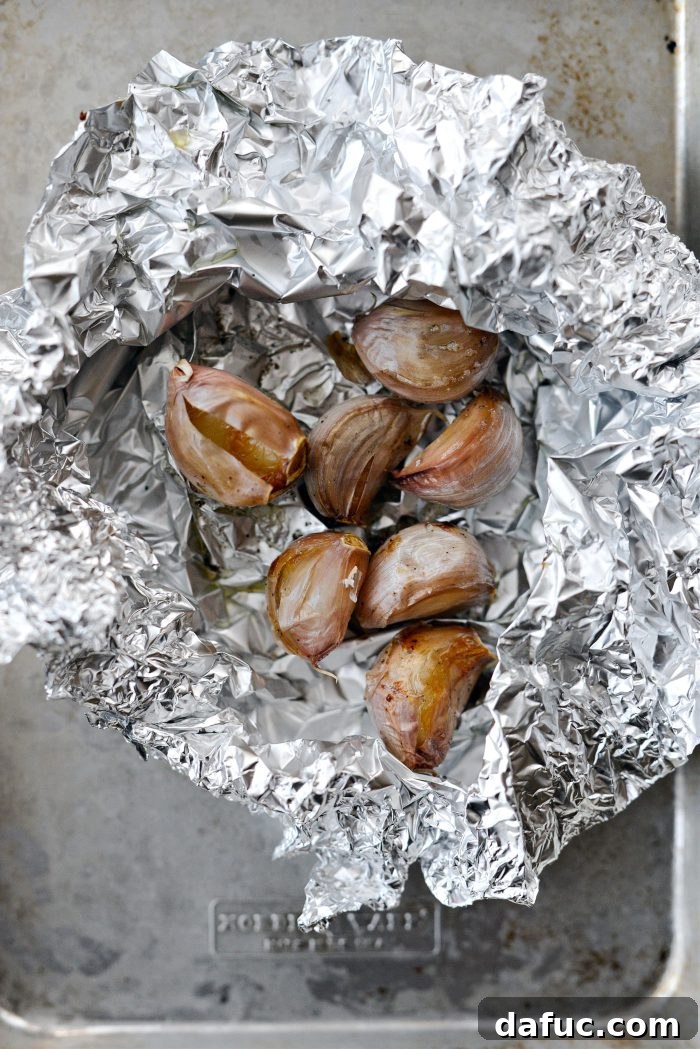 Savory Roasted Garlic Parmesan Dressing 6 roasted garlic cloves