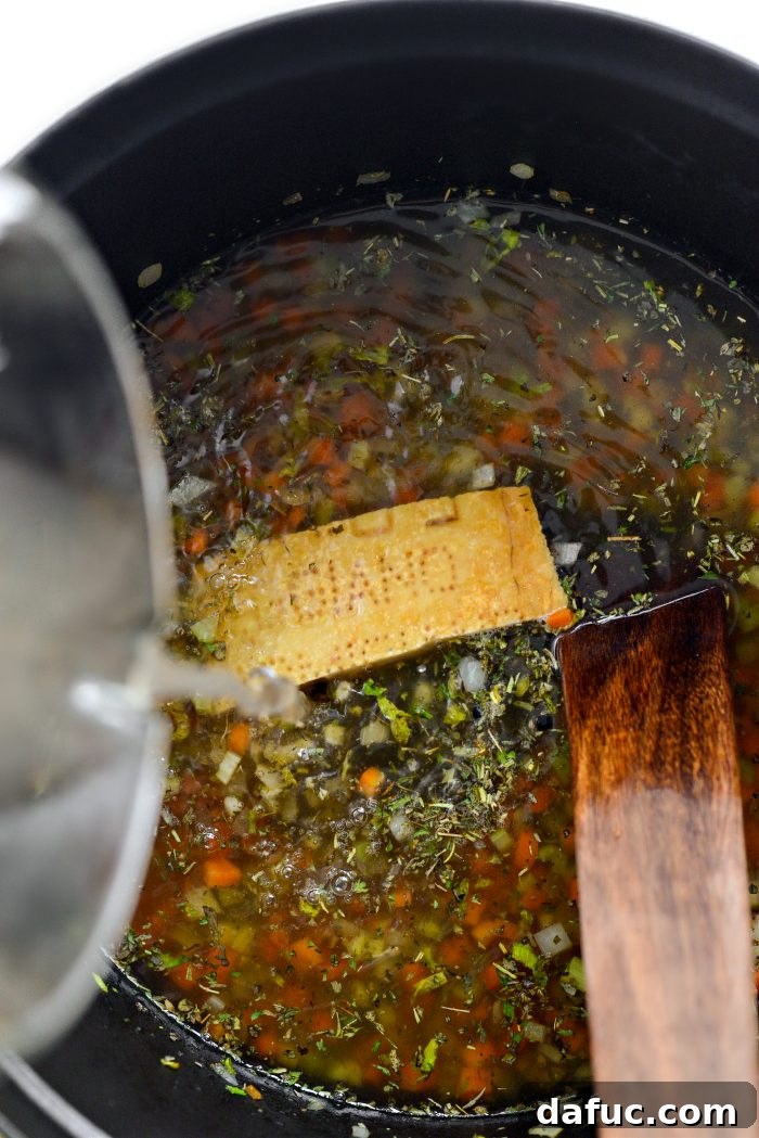 pour in broth