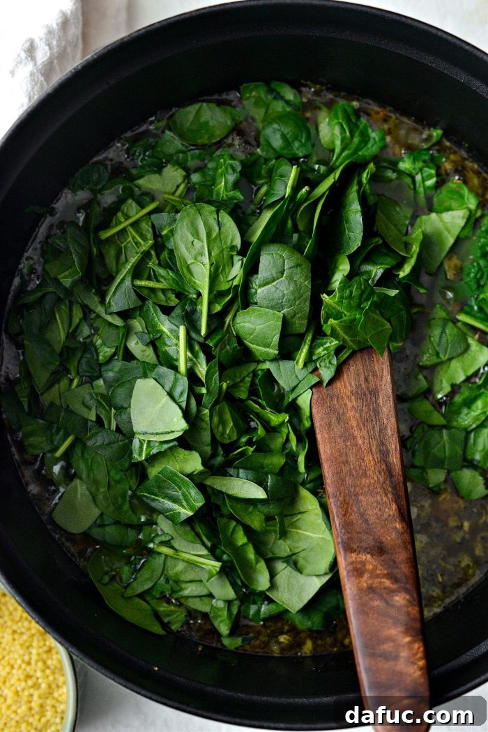 once simmered add spinach to soup