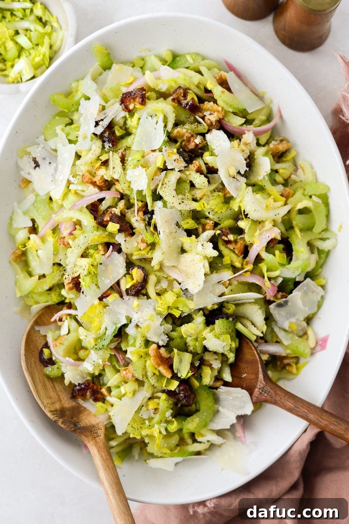 Celery, Date & Parmesan Delight 2 Crisp Celery Salad with Parmesan and Dates, garnished with fresh herbs