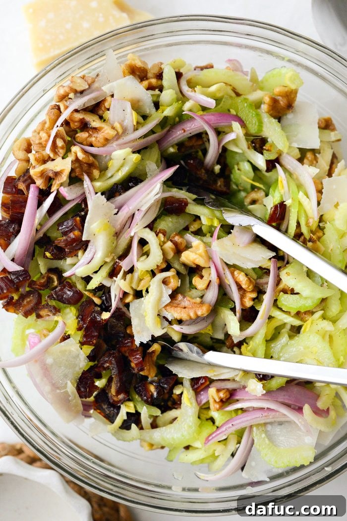 Celery, Date & Parmesan Delight 12 Tossing the Celery Salad gently with tongs to combine all ingredients