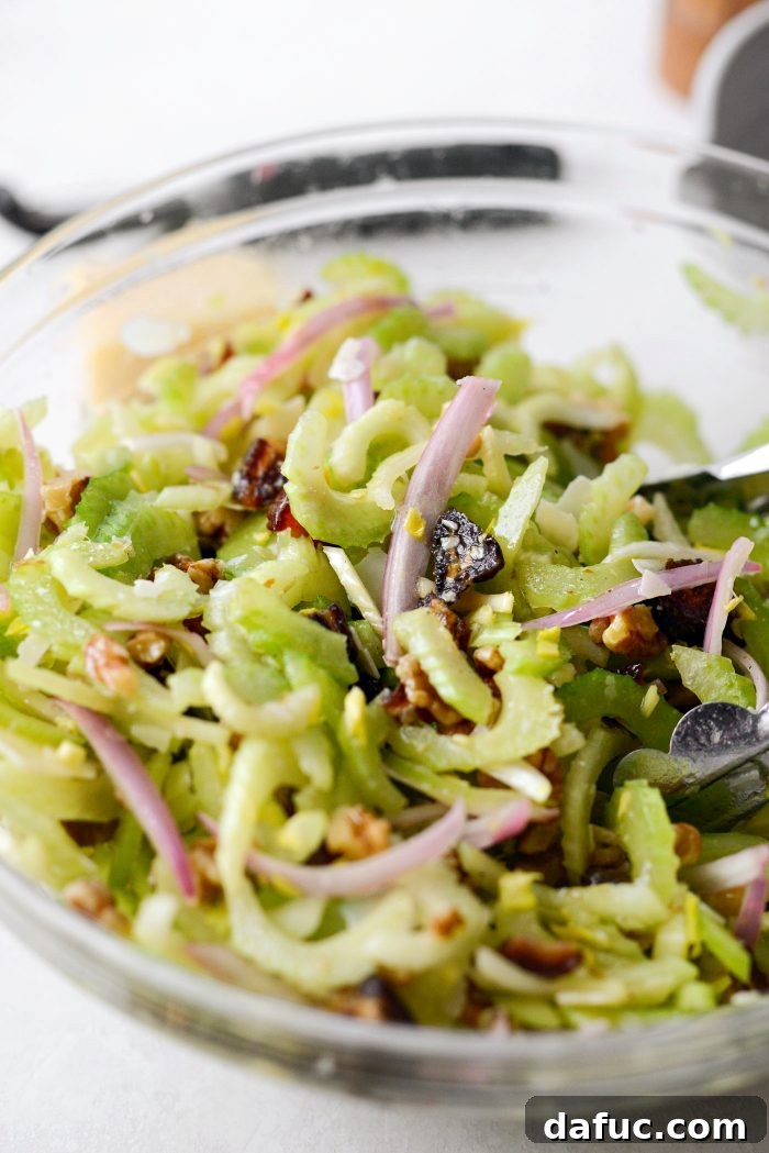 Celery, Date & Parmesan Delight 13 The fully combined and dressed Celery Salad with Parmesan and Dates