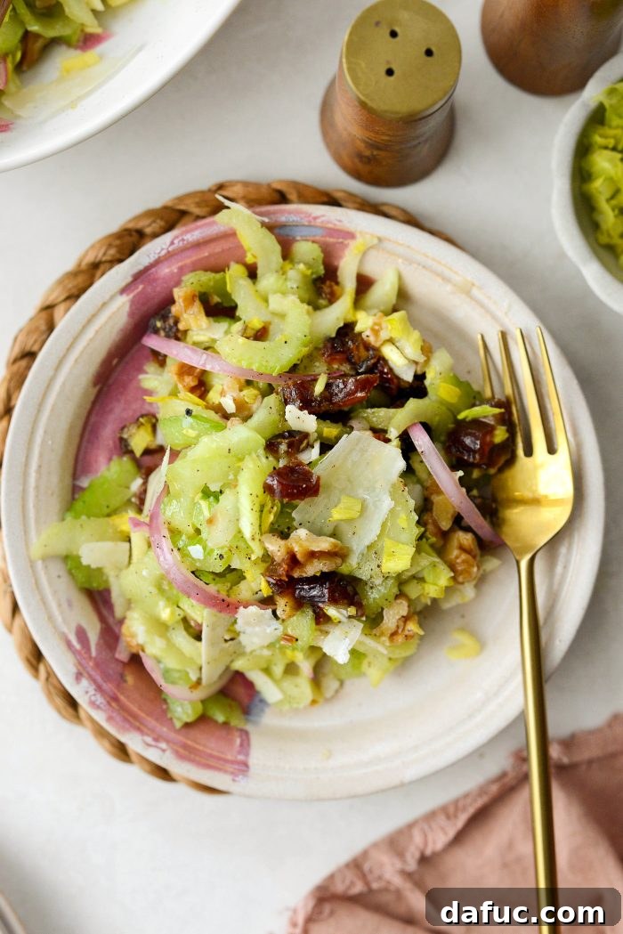Celery, Date & Parmesan Delight 20 A final shot of the delectable Celery Salad, perfectly dressed and garnished
