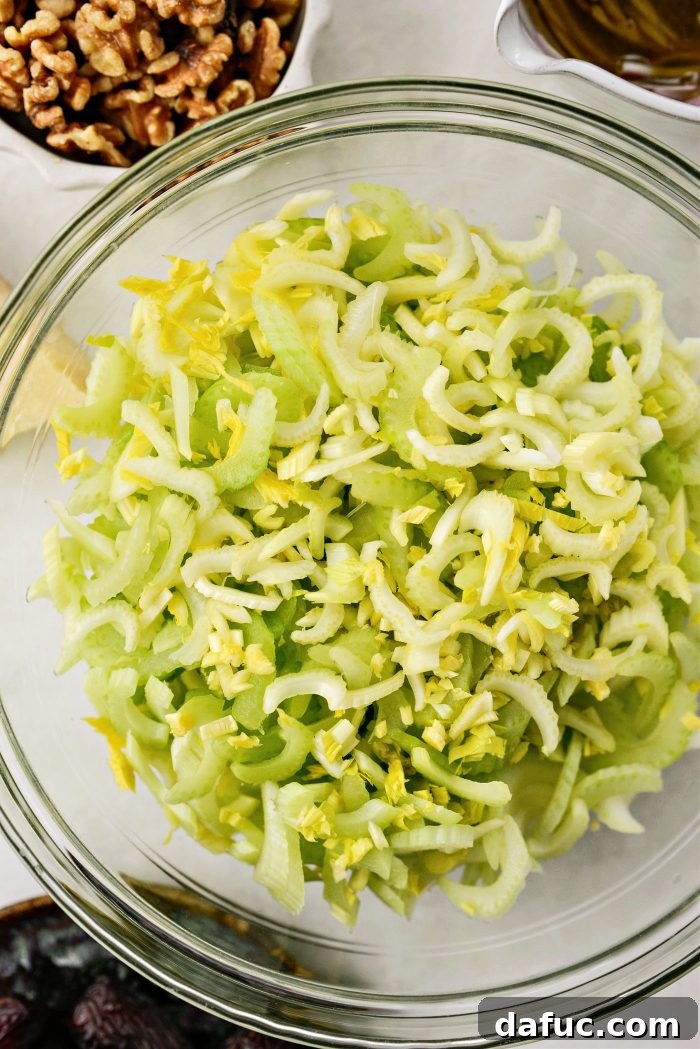 Celery, Date & Parmesan Delight 8 Thinly sliced crisp celery prepared in a large mixing bowl