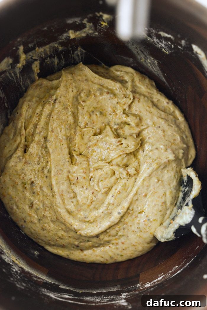 Lemon Pistachio Cake batter in a bowl
