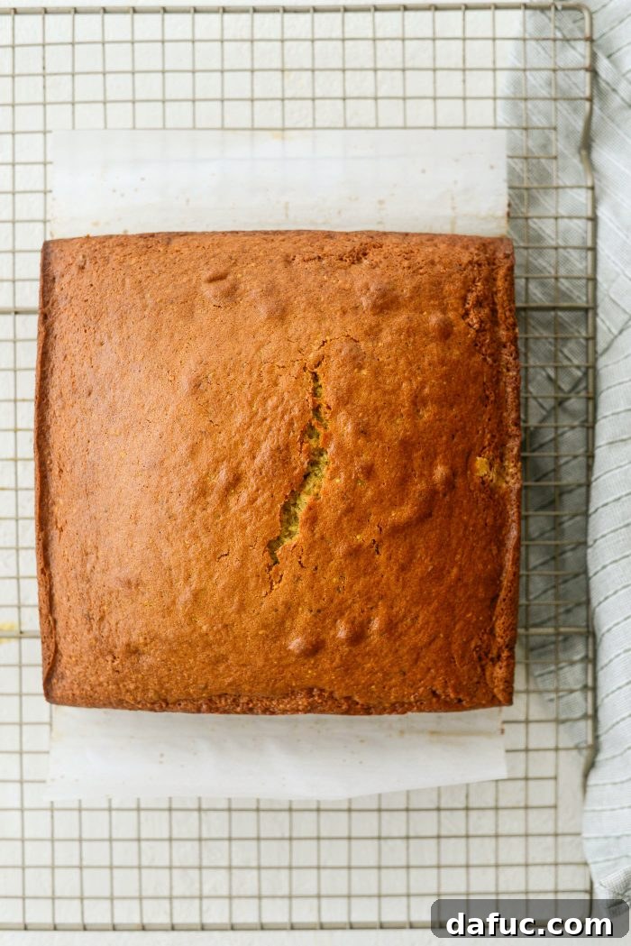 Cake cooling completely on a wire rack