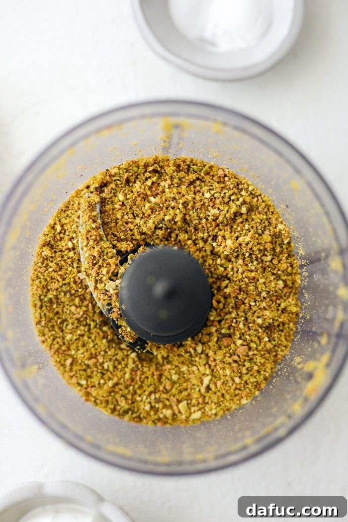 Pistachios and lemon zest pulsed into fine crumbs