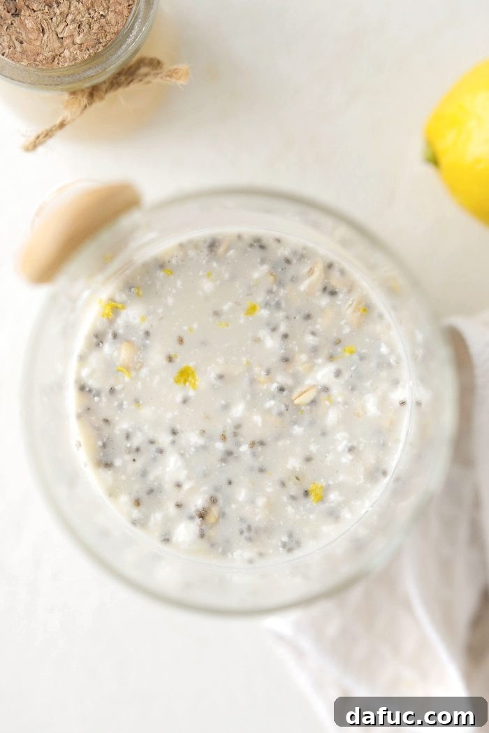 Lemon Cheesecake Overnight Oats ready to eat the next morning