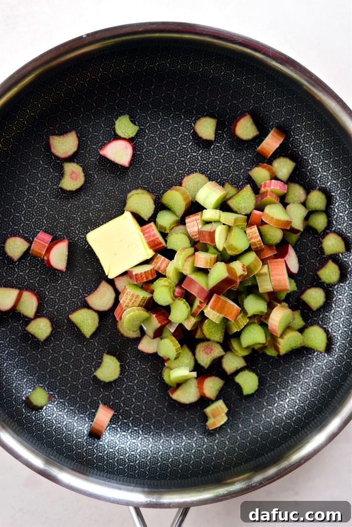 rhubarb and butter in pan