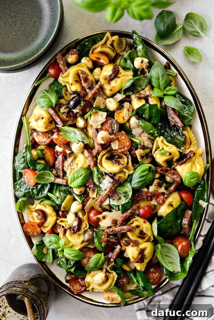 Rustic Tuscan Tortellini Salad 14 Freshly tossed Tuscan Tortellini Pasta Salad ready for serving