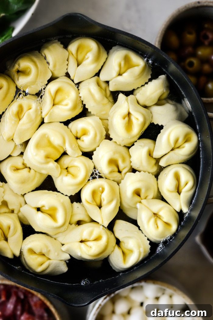 Rustic Tuscan Tortellini Salad 8 Cooking tortellini in boiling water