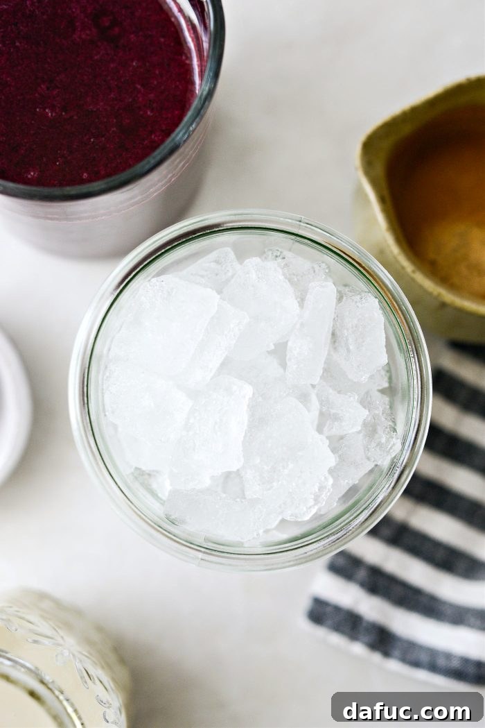 Glass filled with ice for iced latte
