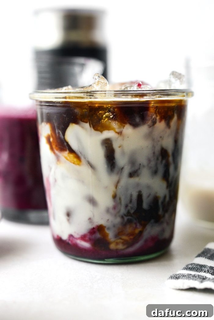 Beautifully layered Iced Blueberry Latte