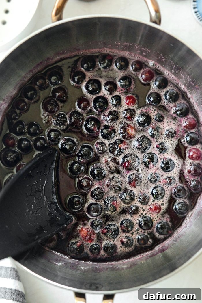 Blueberry syrup mixture simmering