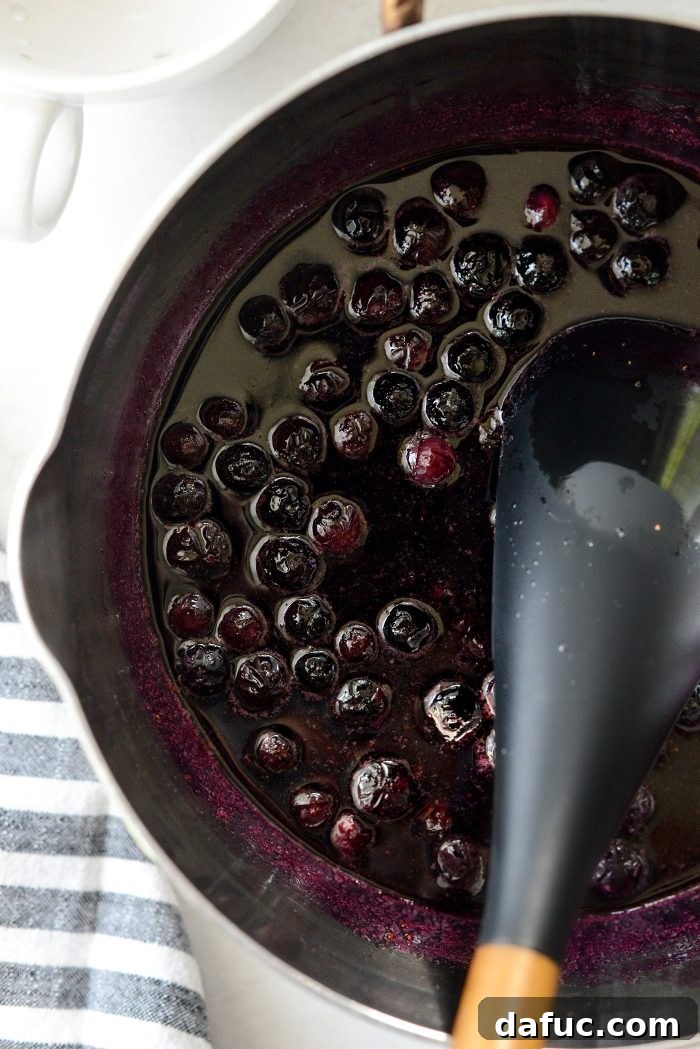 Simmering blueberry mixture for 10 minutes