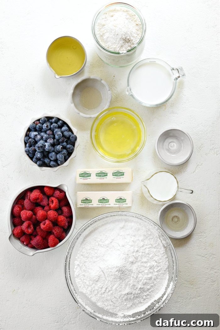 Ingredients laid out for making the American Flag Cake