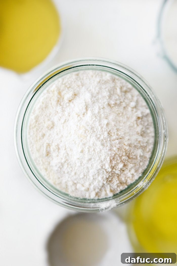 Homemade white cake mix in a bowl, ready for baking.