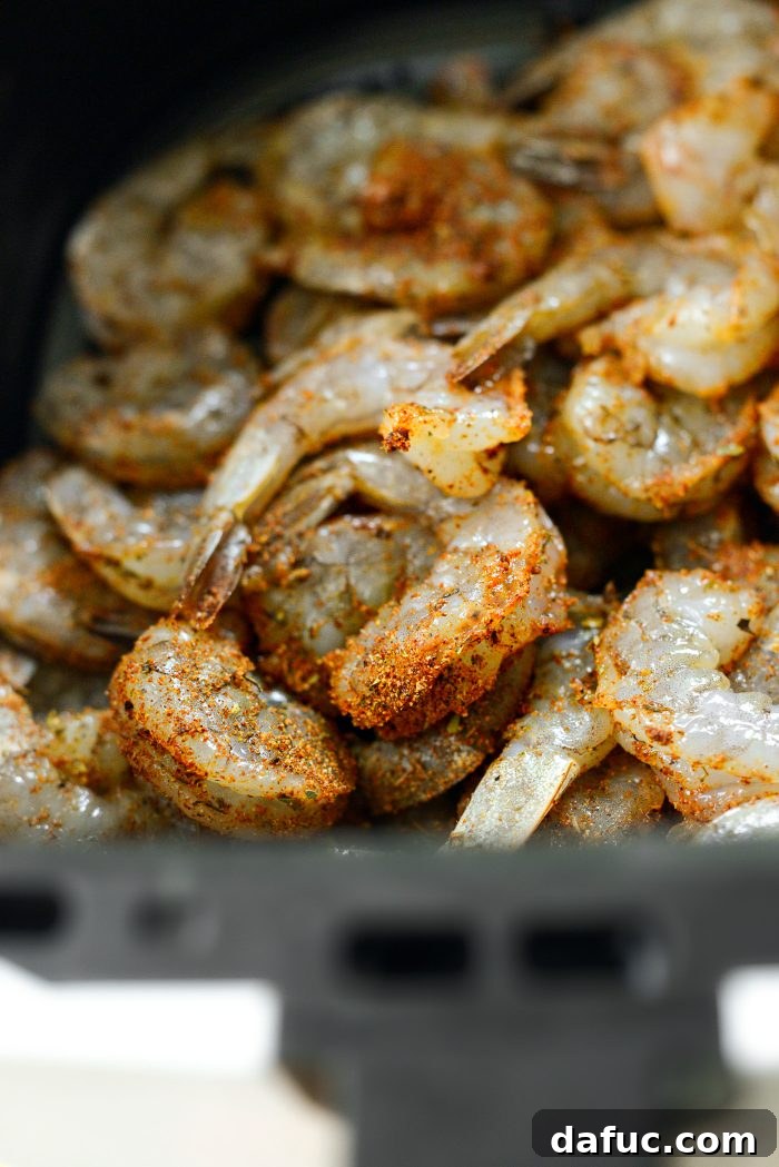 Spiced Blackened Shrimp Summer Salad with Sweet Corn and Feta 11 Seasoned shrimp arranged in an air fryer basket