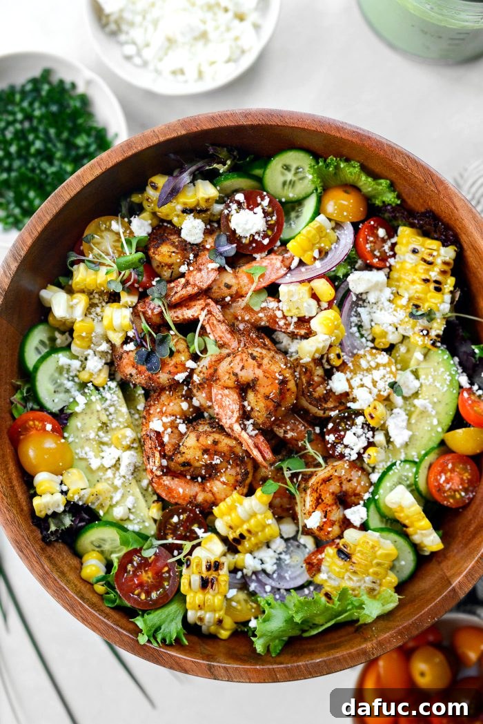 Spiced Blackened Shrimp Summer Salad with Sweet Corn and Feta 15 Blackened Shrimp Salad assembled in a bowl
