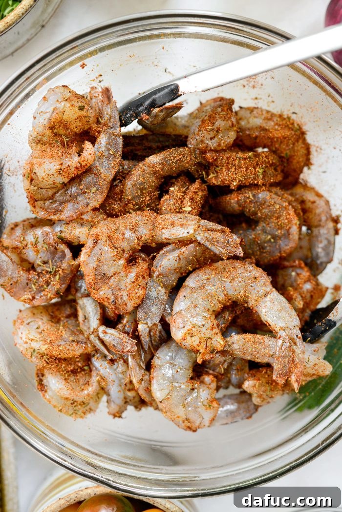 Spiced Blackened Shrimp Summer Salad with Sweet Corn and Feta 10 Raw shrimp fully coated in blackened seasoning