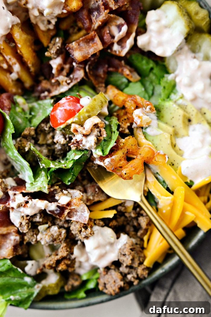 Ultimate Burger Bowl Creations 18 Another beautiful shot of the Loaded Burger Bowl, ready to eat