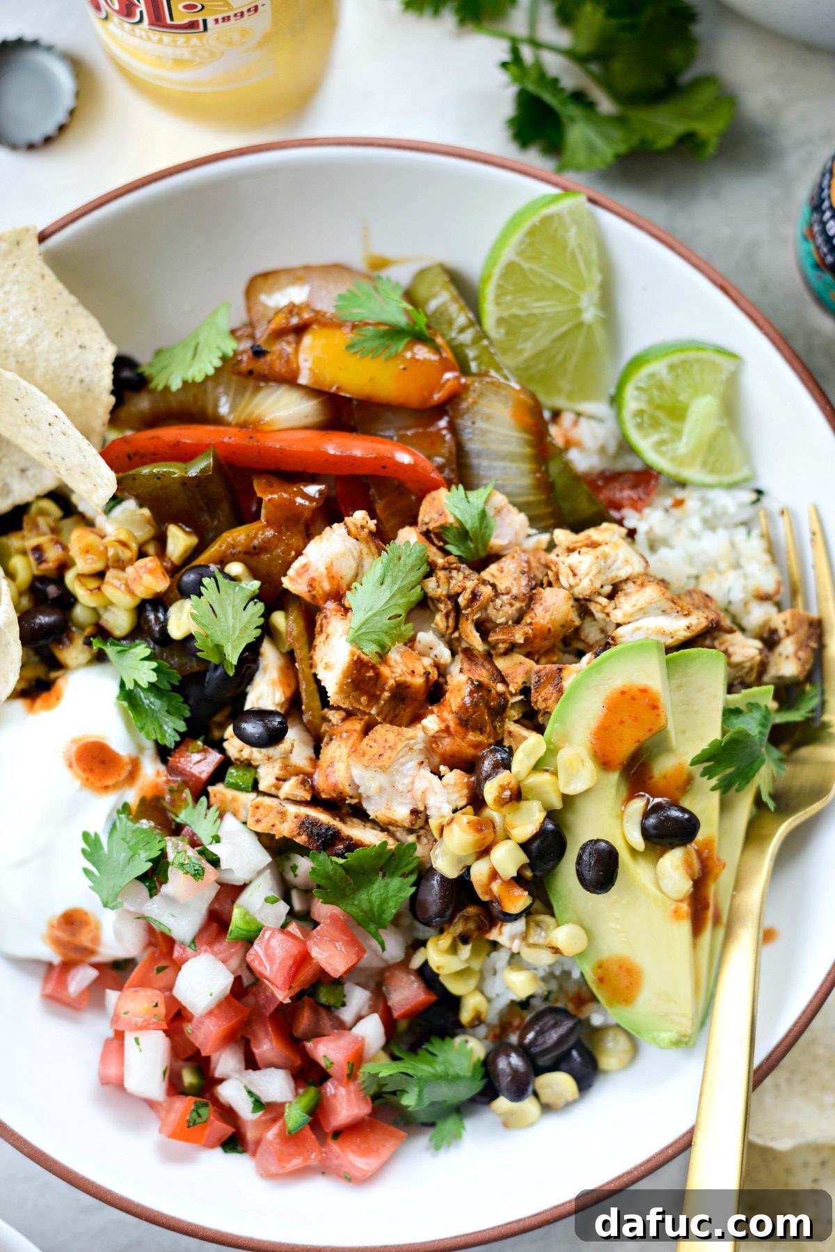 Smoky Chipotle Chicken Fajita Bowl 15 A beautifully assembled Chipotle Chicken Fajita Rice Bowl