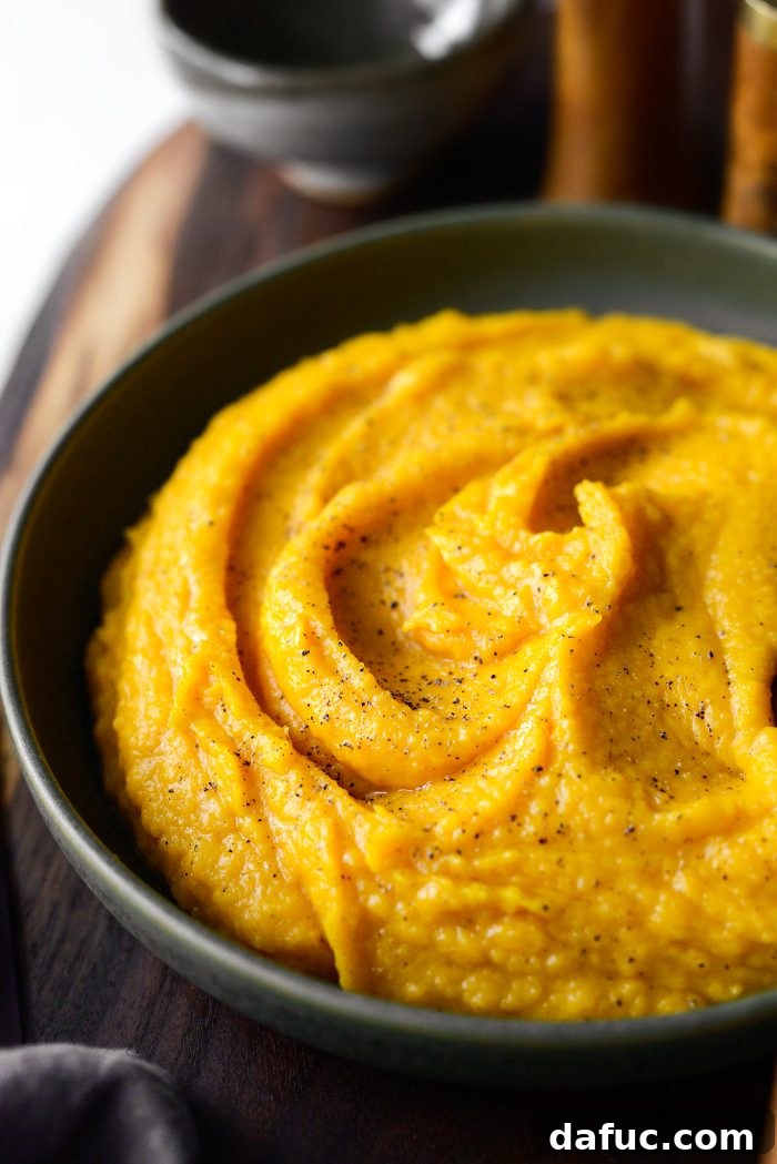 Roasted Garlic Golden Squash Whip 11 Close-up of finished Roasted Garlic Whipped Butternut Squash ready to serve