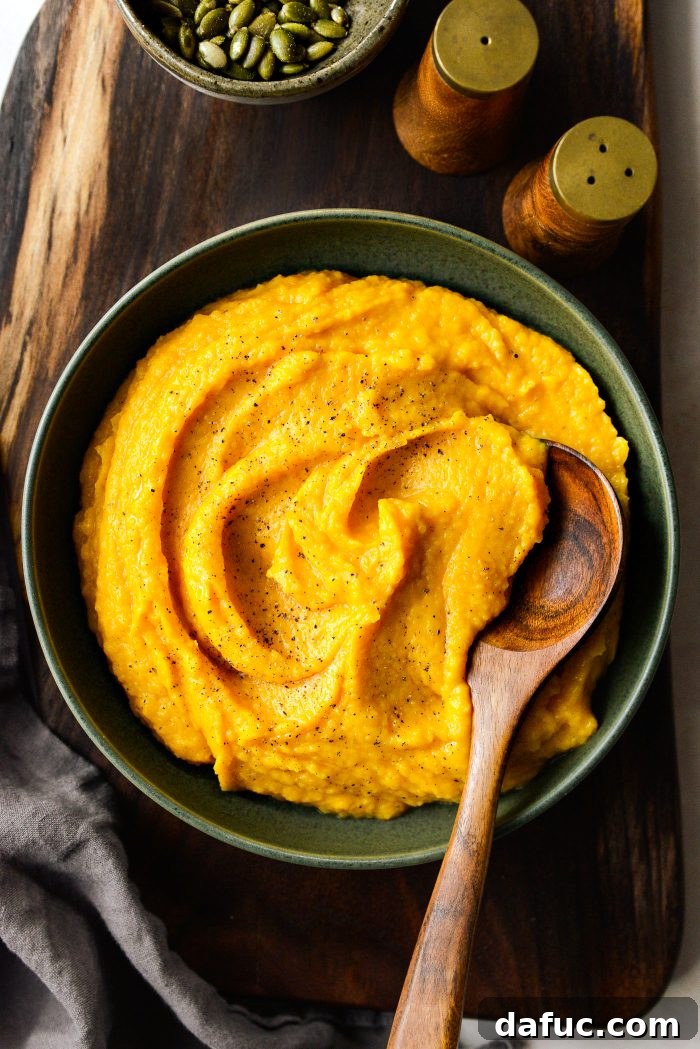 Roasted Garlic Golden Squash Whip 13 Serving of Roasted Garlic Whipped Butternut Squash in a bowl
