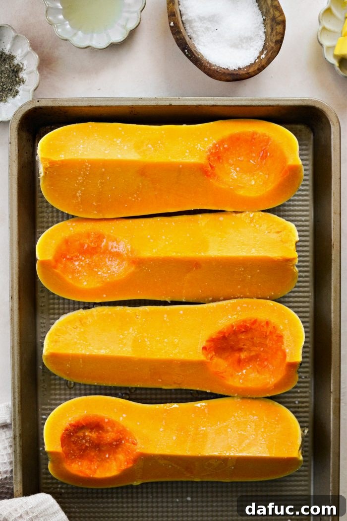 Roasted Garlic Golden Squash Whip 4 Quartered butternut squash prepared for roasting