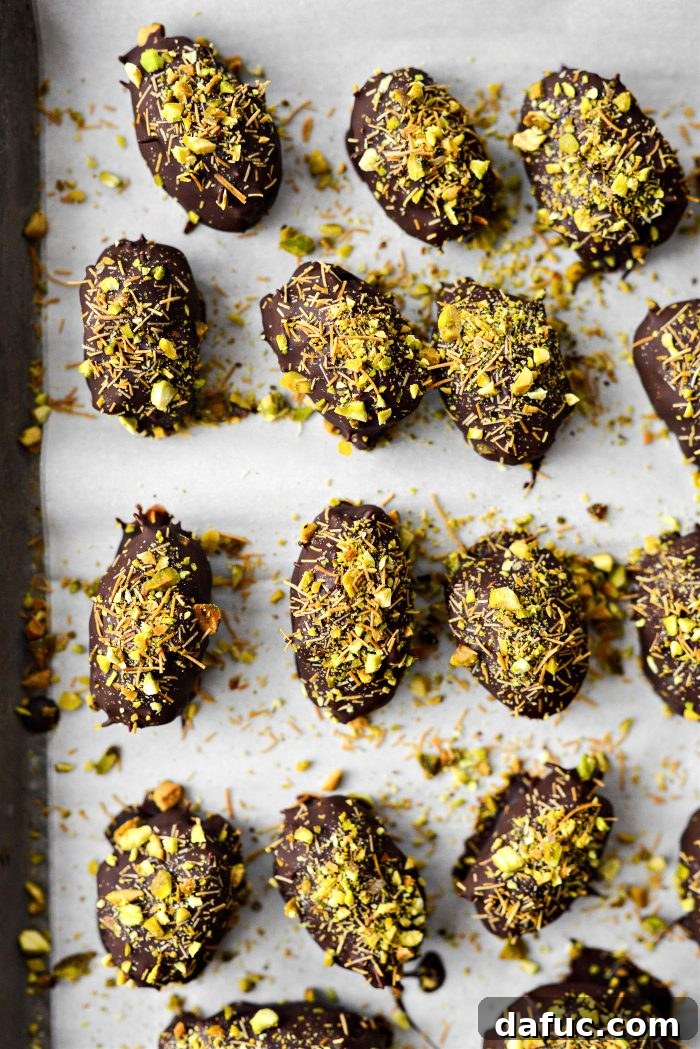 Chilled Dubai Stuffed Dates with set chocolate and garnishes