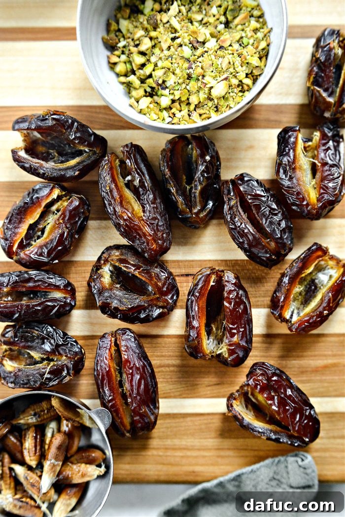 Pitted Medjool dates ready for stuffing