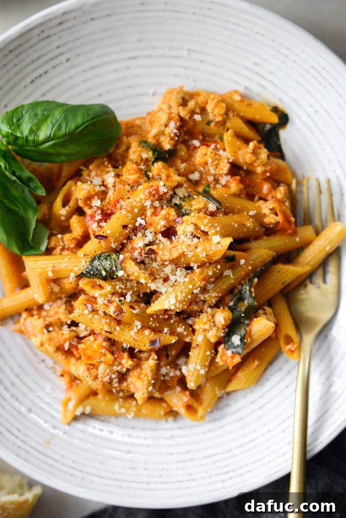 Final plated Cheesy Chicken One Pot Pasta